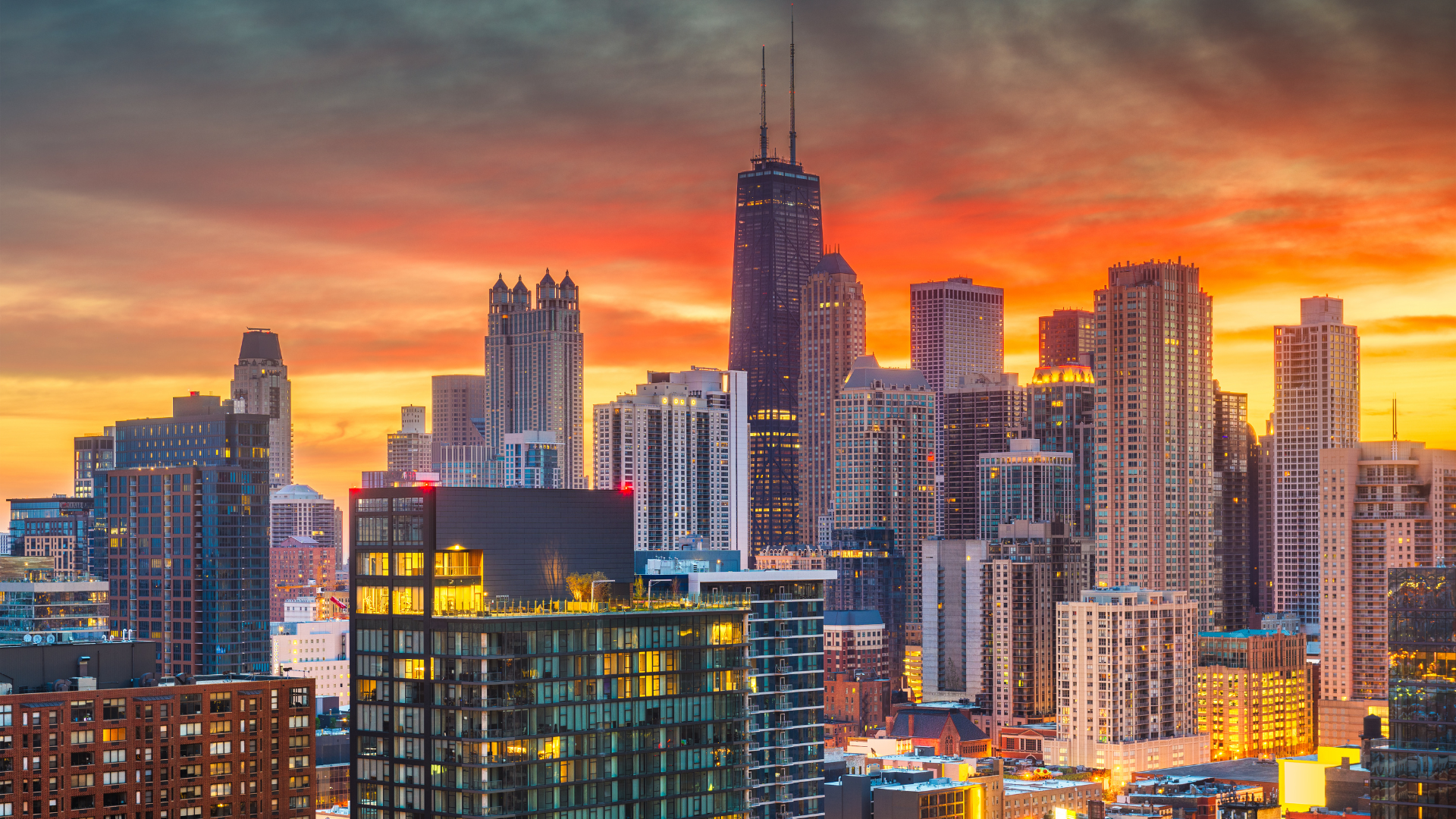 Chicago skyline and commercial real estate buildings